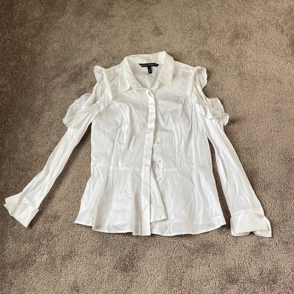 White House Black Market White Button Down Cold Shoulder Top SIZE 4